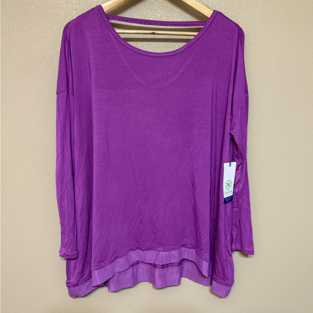 NWT GAIAM Purple Relaxed Top with Long Sleeves